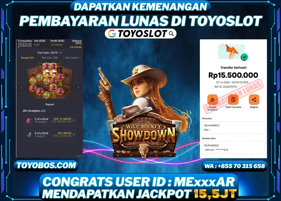 TOYOSLOT - BUKTI KEMENANGAN Wild Bounty Showdown Rp15,500,000,- LUNAS